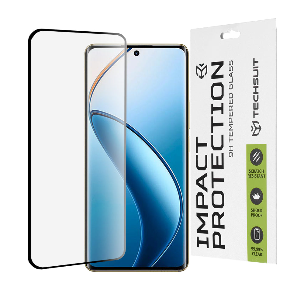 Techsuit skjermbeskyttelse for Realme 12 Pro / 12 Pro+, Herdet glass, Full lim, 111D, Svart