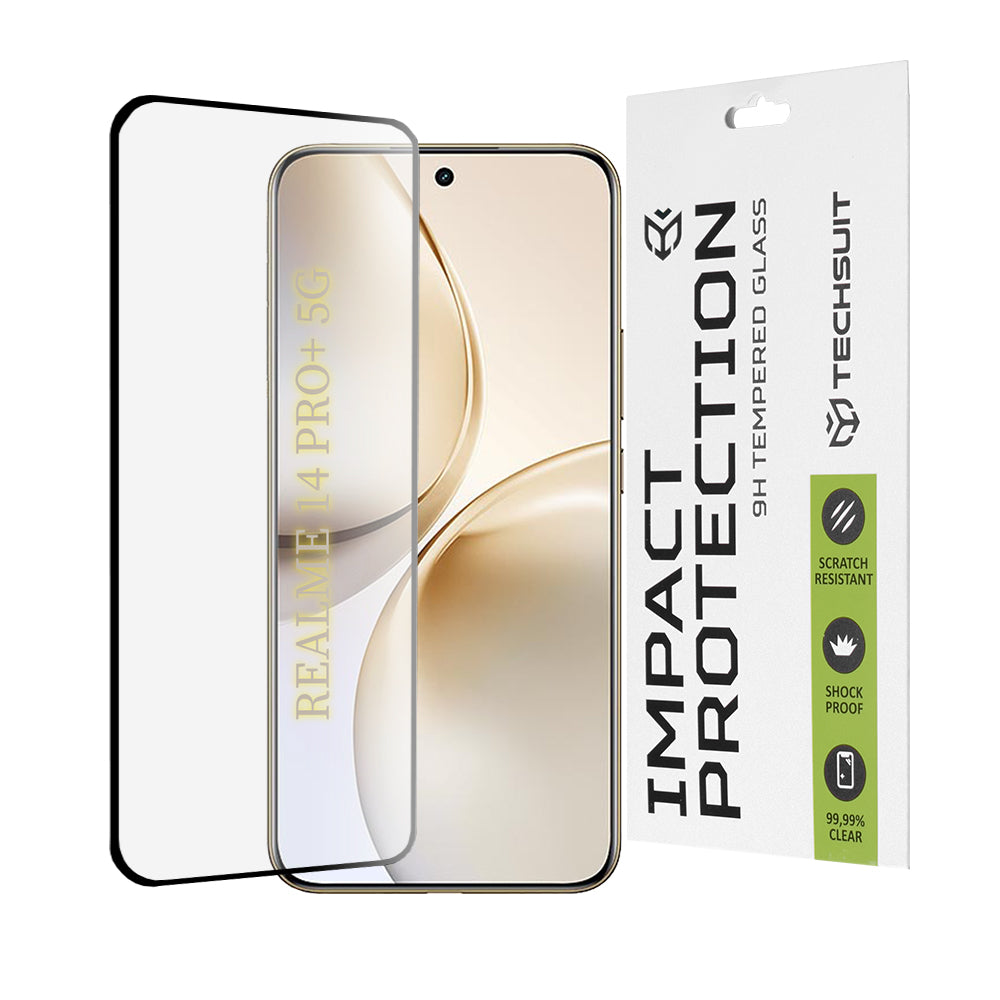 Techsuit skjermbeskyttelsesfilm for Realme 14 Pro+, Herdet glass, Full lim, 111D, Svart