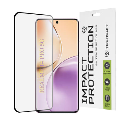 Techsuit skjermbeskyttelsesfilm for Realme 14 Pro, herdet glass, full lim, 111D, svart