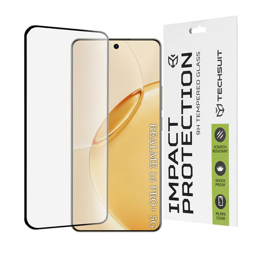 Skjermbeskytter Techsuit for Realme 16 Pro+, Herdet Glass, Full Glue, 111D, Svart