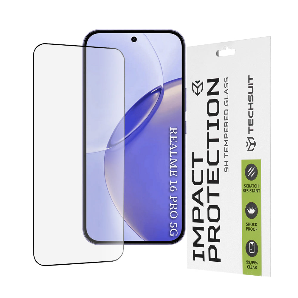 Beskyttelsesfilm Techsuit for Realme 16 Pro, Herdet glass, Full lim, 111D, Svart