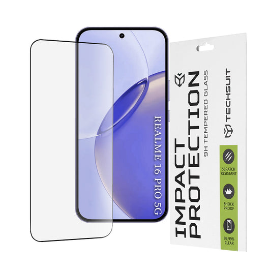 Beskyttelsesfilm Techsuit for Realme 16 Pro, Herdet glass, Full lim, 111D, Svart