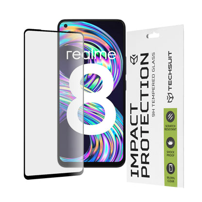 Techsuit skjermbeskyttelse for Realme 8 Pro / 8, Herdet glass, Full lim, 111D, Svart