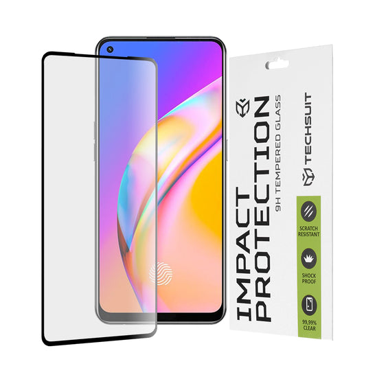 Techsuit skjermbeskyttelsesfilm for Realme 9 / 9 Pro+ / Oppo Find X5 Lite / Reno7 5G / A94, Herdet glass, Full lim, 111D, Svart
