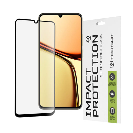 Skjermbeskytter Techsuit for Realme C63 / C61, Herdet Glass, Full Glue, 111D, Svart