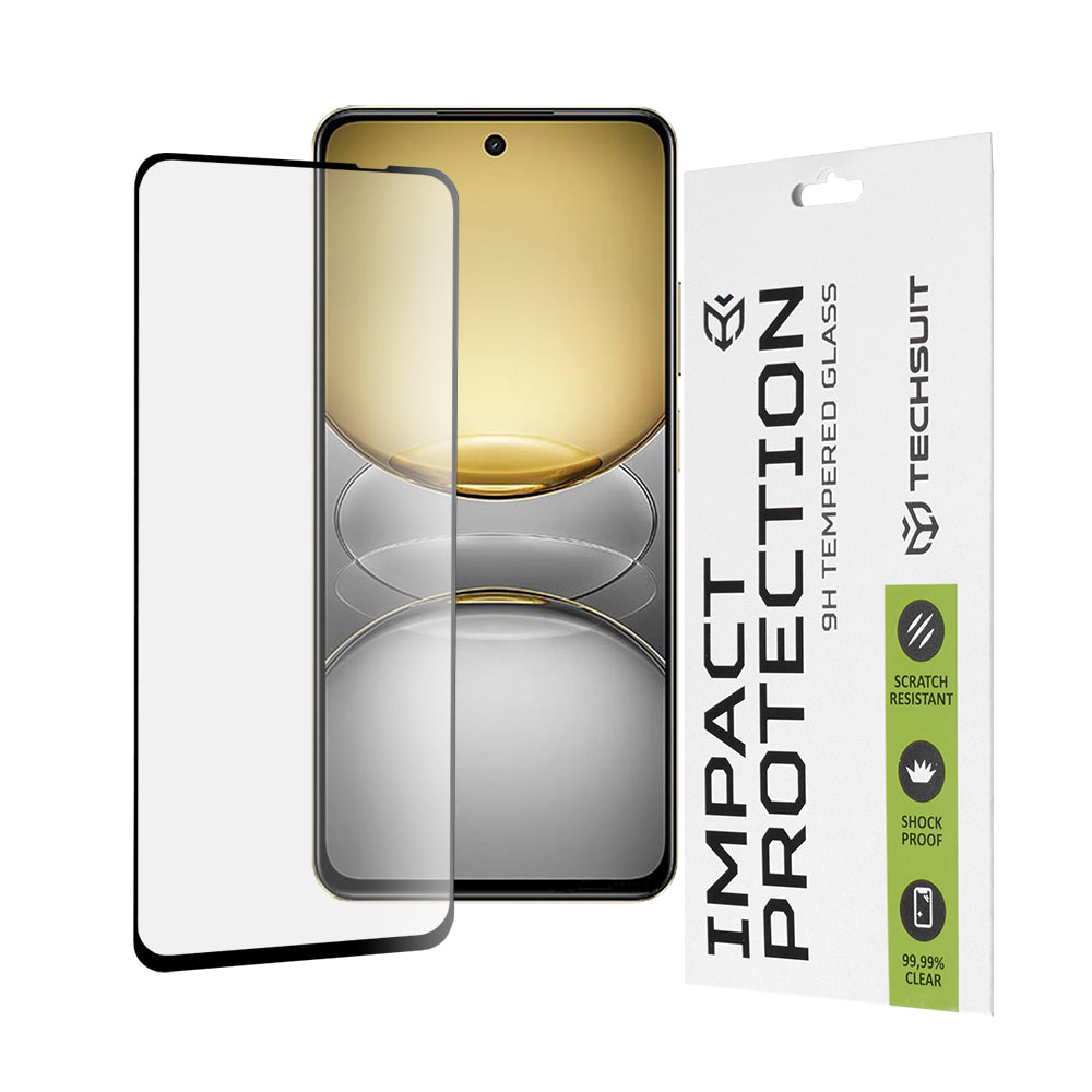 Techsuit skjermbeskyttelse for Realme C75 5G / 14x, Herdet glass, Full lim, 111D, Svart