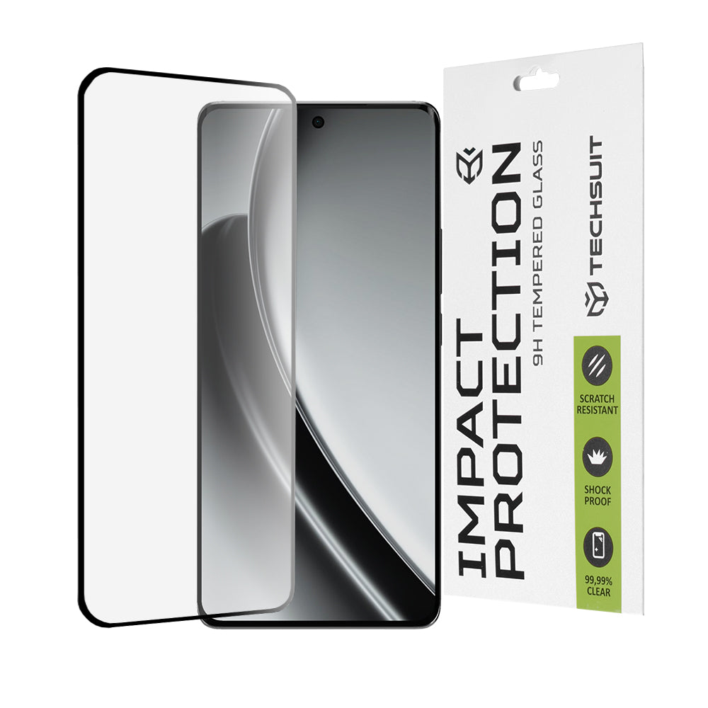 Techsuit skjermbeskyttelsesfilm for Realme GT 6T / GT 6, Herdet glass, Full lim, 111D, Svart