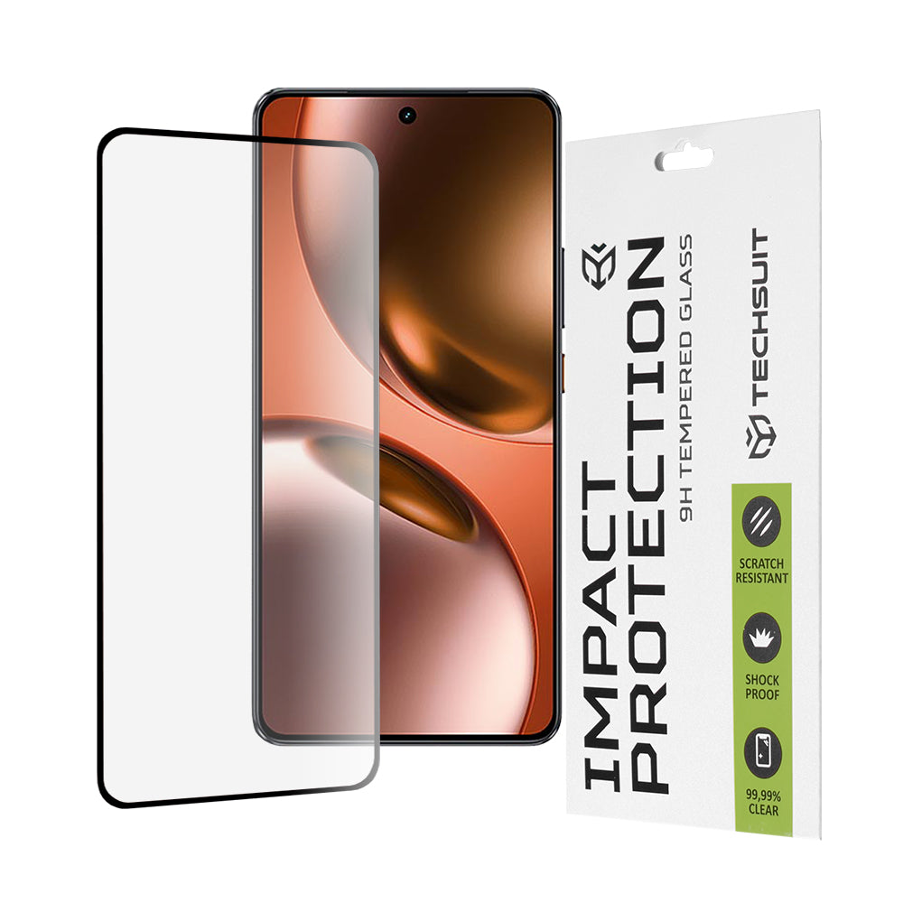 Techsuit skjermbeskyttelsesfilm for Realme GT 7, Herdet glass, Full lim, 111D, Svart