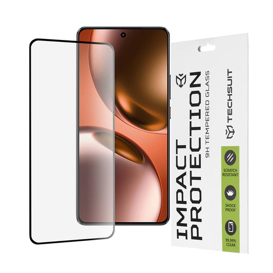 Techsuit skjermbeskyttelsesfilm for Realme GT 7, Herdet glass, Full lim, 111D, Svart