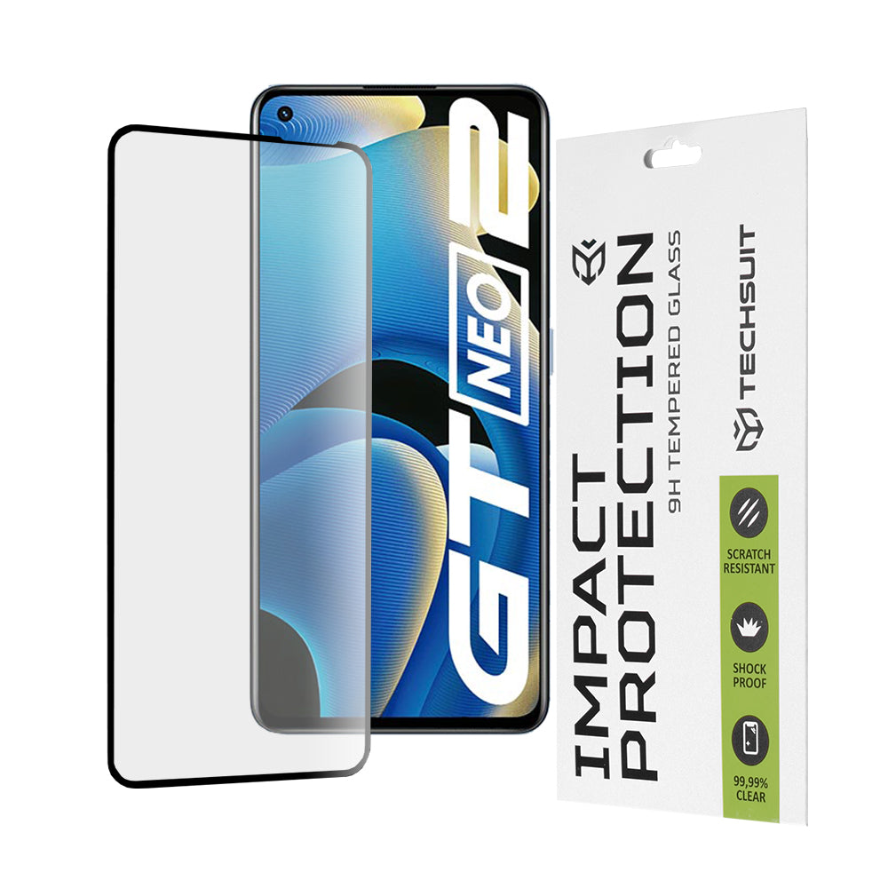 Techsuit skjermbeskyttelsesfilm for Realme GT Neo 3T / GT2 / GT Neo2, Herdet glass, Full lim, 111D, Svart