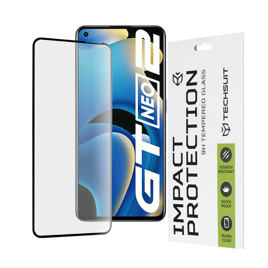 Techsuit skjermbeskyttelsesfilm for Realme GT Neo 3T / GT2 / GT Neo2, Herdet glass, Full lim, 111D, Svart