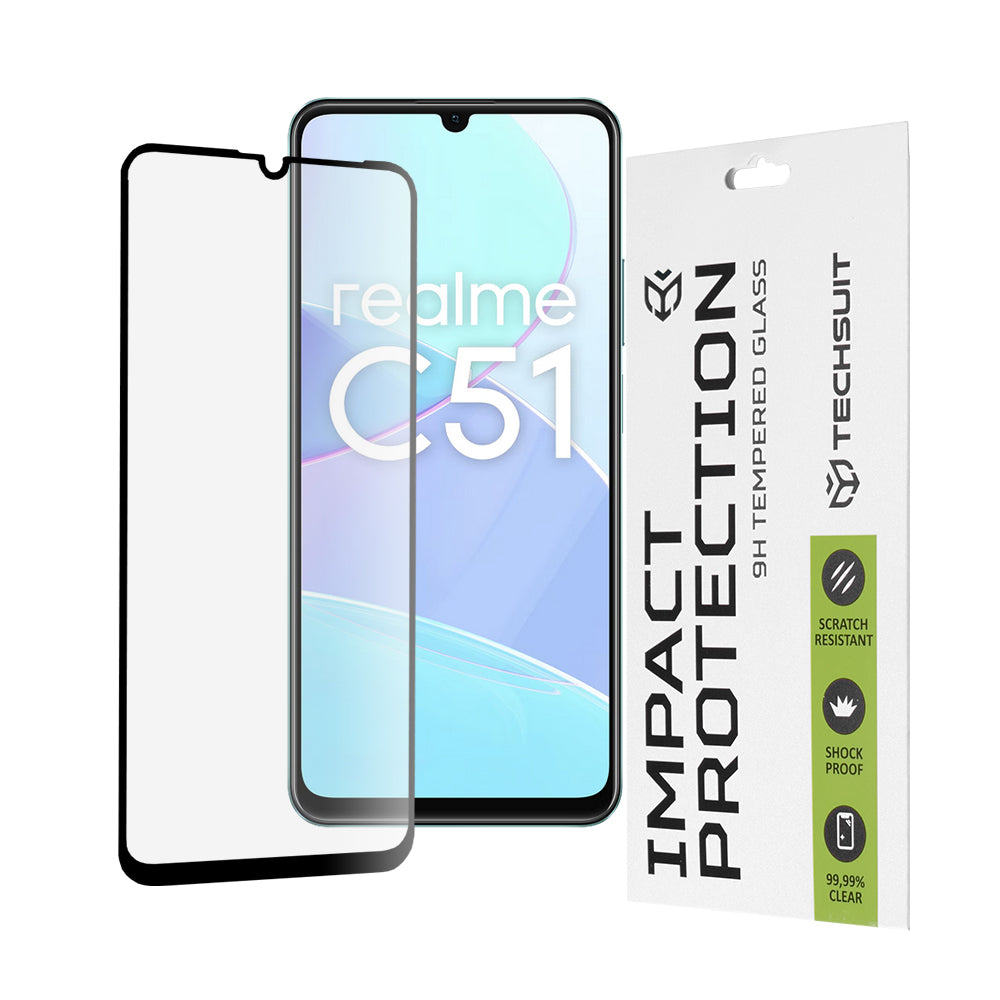 Techsuit skjermbeskyttelsesfilm for Realme Note 50 / C51, Herdet glass, Full lim, 111D, Svart