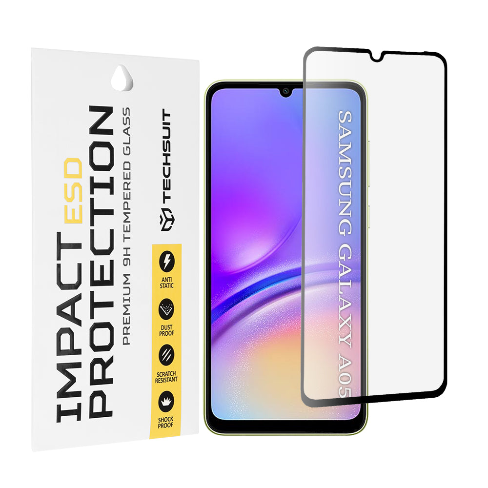 Techsuit skjermbeskyttelsesfilm for Samsung Galaxy A05 A055, Herdet glass, Full lim, Svart