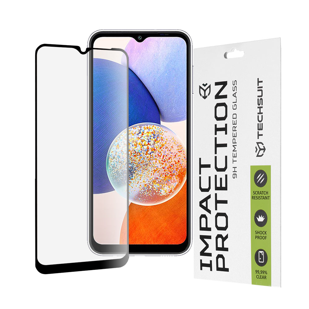 Techsuit skjermbeskyttelse for Samsung Galaxy A14 A145 / A14 5G A146, Herdet glass, Full lim, 111D, Svart