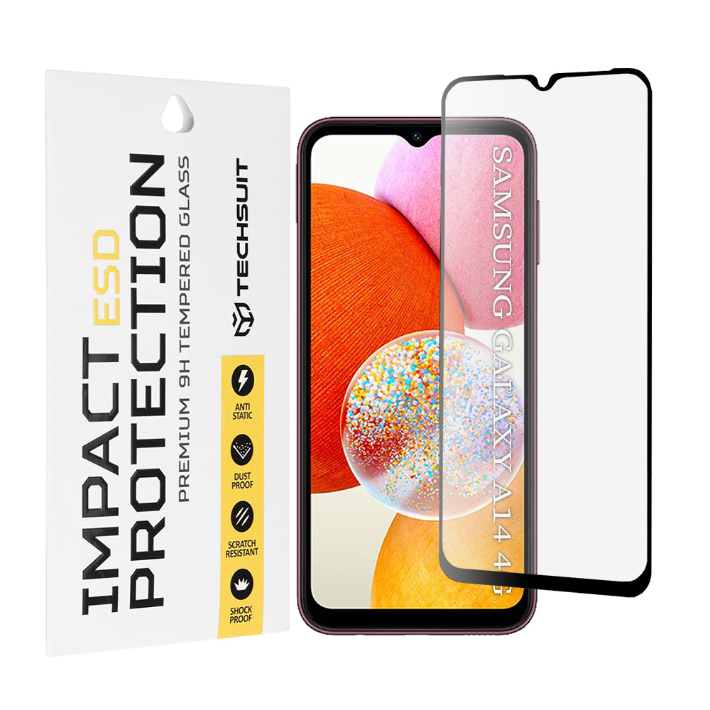Techsuit skjermbeskyttelsesfilm for Samsung Galaxy A14 A145 / A14 5G A146, Herdet glass, Full lim, Svart