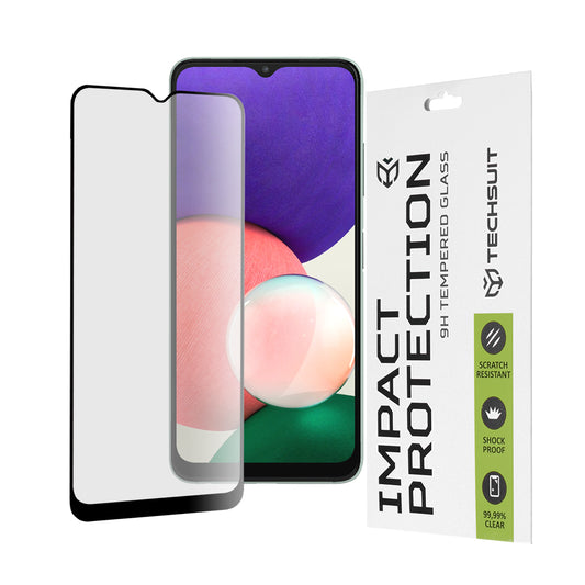 Techsuit skjermbeskyttelsesfilm for Samsung Galaxy A22 5G A226, Herdet glass, Full lim, 111D, Svart