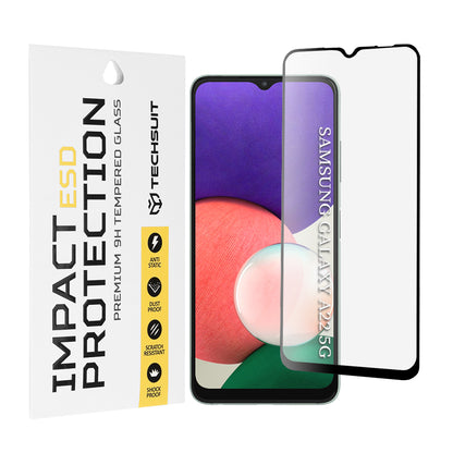 Techsuit skjermbeskyttelsesfilm for Samsung Galaxy A22 5G A226, Herdet glass, Full lim, Svart