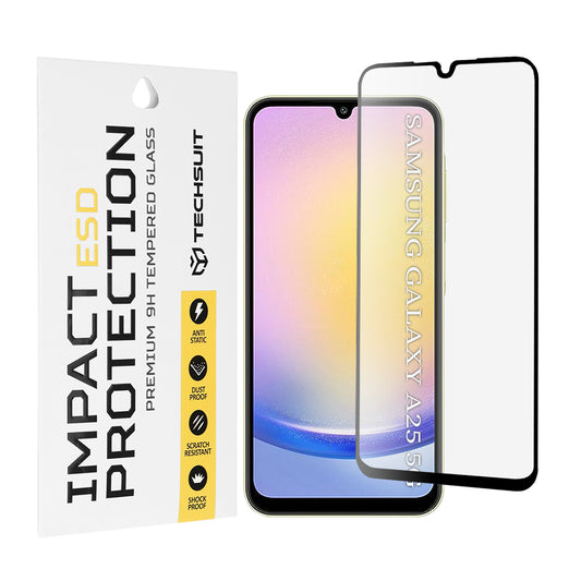 Techsuit skjermbeskyttelsesfilm for Samsung Galaxy A25 A256, Herdet glass, Full lim, Svart