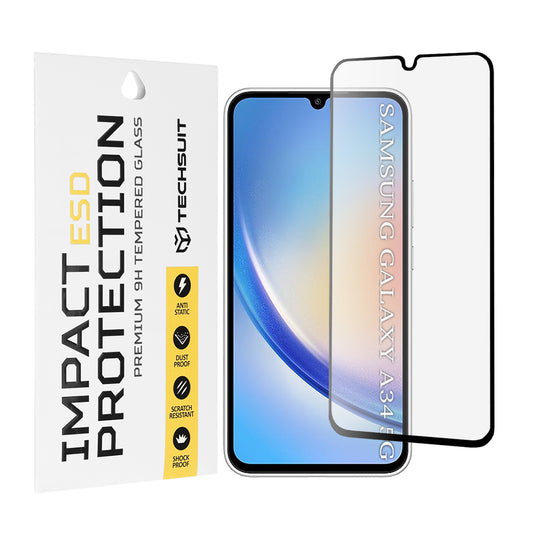 Techsuit skjermbeskyttelsesfilm for Samsung Galaxy A34 A346, Herdet glass, Full lim, Svart