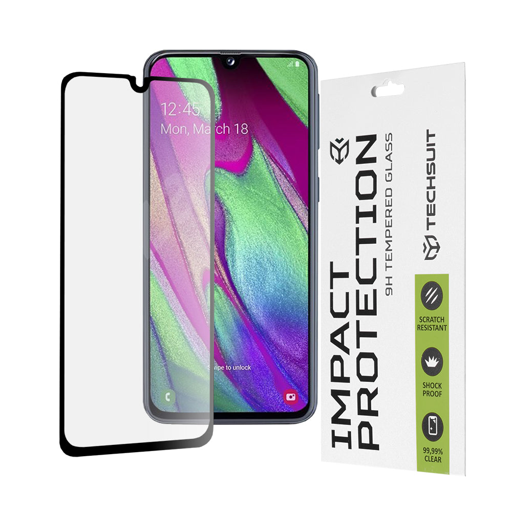 Techsuit skjermbeskyttelse for Samsung Galaxy A40 A405, Herdet glass, Full lim, 111D, Svart