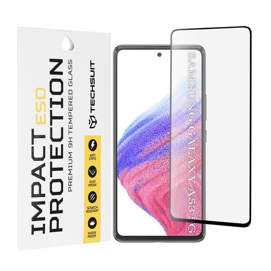 Techsuit skjermbeskyttelsesfilm for Samsung Galaxy A53 5G A536, Herdet glass, Full lim, Svart