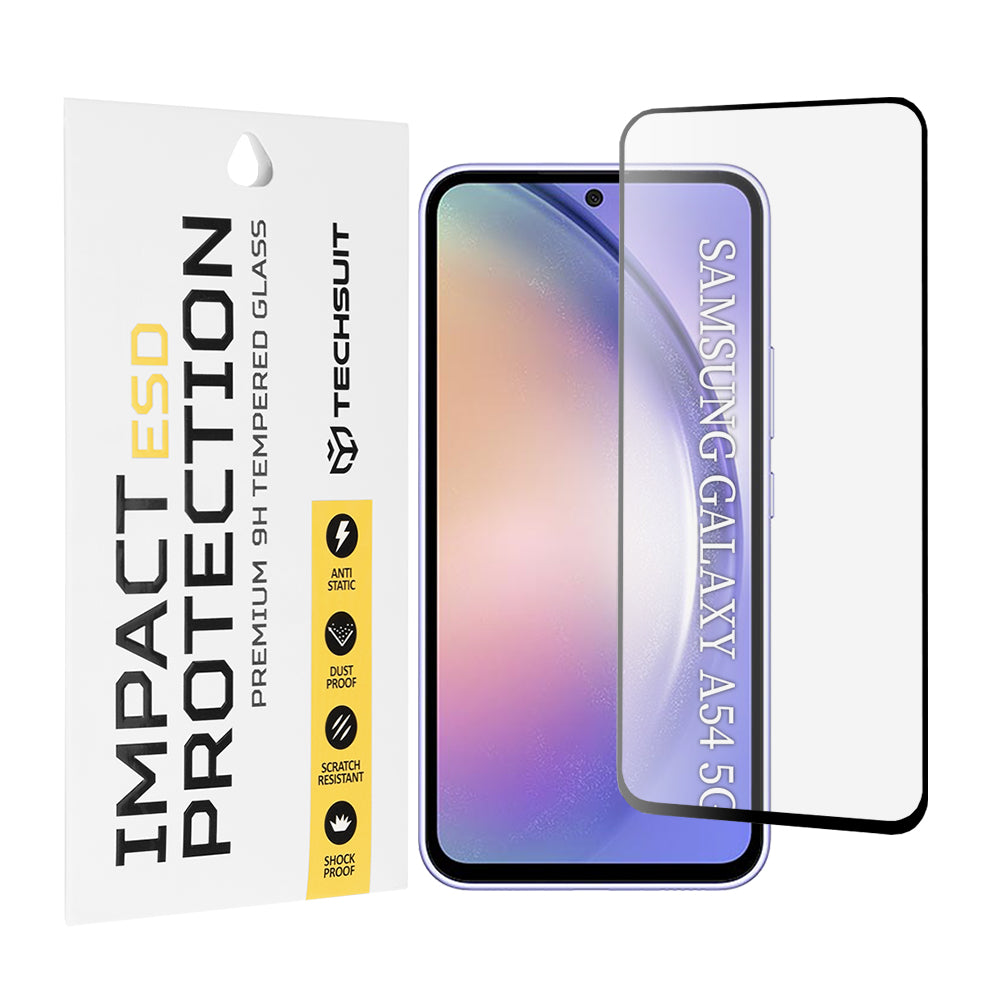 Techsuit skjermbeskyttelsesfilm for Samsung Galaxy A54 A546, Herdet glass, Full lim, Svart