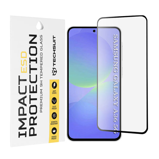 Techsuit skjermbeskyttelsesfilm for Samsung Galaxy A56 A566 / A36 A366, Herdet glass, Full lim, Svart