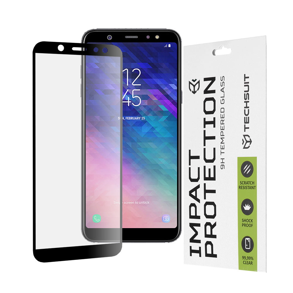 Techsuit skjermbeskyttelsesfilm for Samsung Galaxy A6 Plus (2018) A605, Herdet glass, Full lim, 111D, Svart