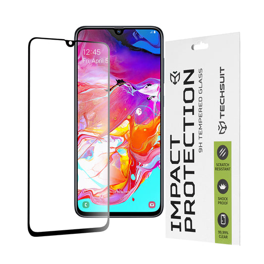 Techsuit skjermbeskyttelsesfilm for Samsung Galaxy A70s A707 / A90 5G A908 / A70 A705, Herdet glass, Full lim, 111D, Svart