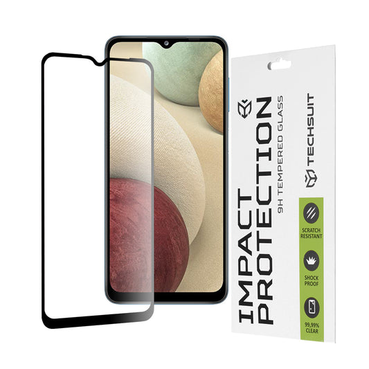 Techsuit skjermbeskyttelsesfilm for Samsung Galaxy F12 F127 / A12 Nacho A127 / M02 M022 / M12 M127, Herdet glass, Full lim, 111D, Svart