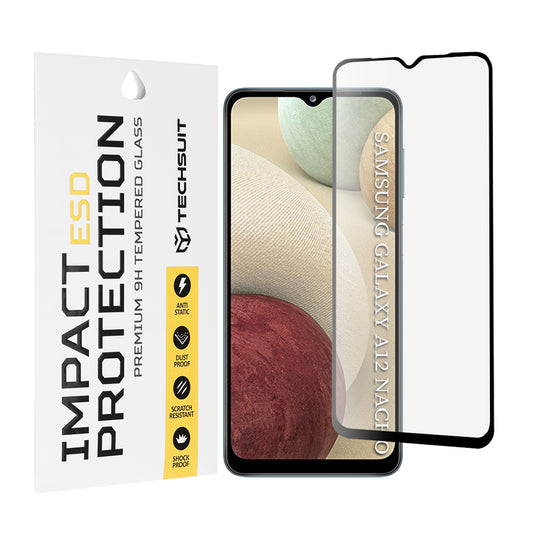 Techsuit skjermbeskyttelsesfilm for Samsung Galaxy F12 F127 / A12 Nacho A127 / M02 M022 / M12 M127, Herdet glass, Full lim, Svart