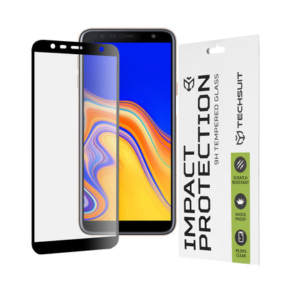 Techsuit skjermbeskyttelsesfilm for Samsung Galaxy J6+ J610 / J4 Plus (2018) J415, Herdet glass, Full lim, 111D, Svart