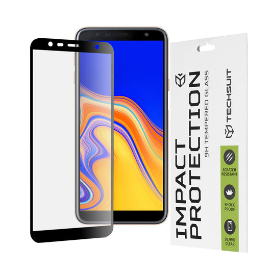 Techsuit skjermbeskyttelsesfilm for Samsung Galaxy J6+ J610 / J4 Plus (2018) J415, Herdet glass, Full lim, 111D, Svart