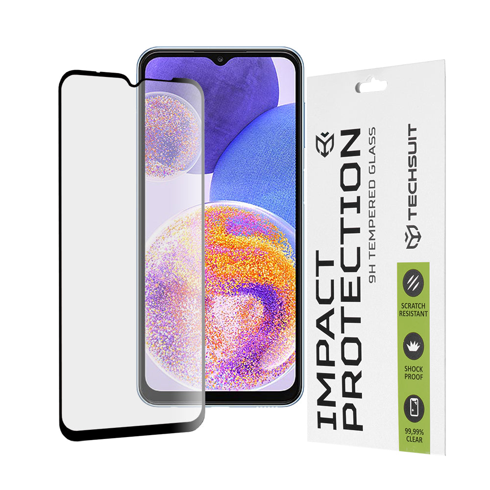 Techsuit skjermbeskyttelsesfilm for Samsung Galaxy M13 M135 / F13 E135 / A23 5G A236 / A23 A235, Herdet glass, Full lim, 111D, Svart
