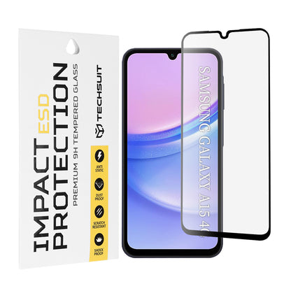 Techsuit skjermbeskyttelsesfilm for Samsung Galaxy M15 / A15 5G A156 / A15 A155, Herdet glass, Full lim, Svart