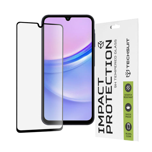 Techsuit skjermbeskyttelsesfilm for Samsung Galaxy M15 / A15 5G A156 / A15 A155 / A25 A256, Herdet glass, Full lim, 111D, Svart