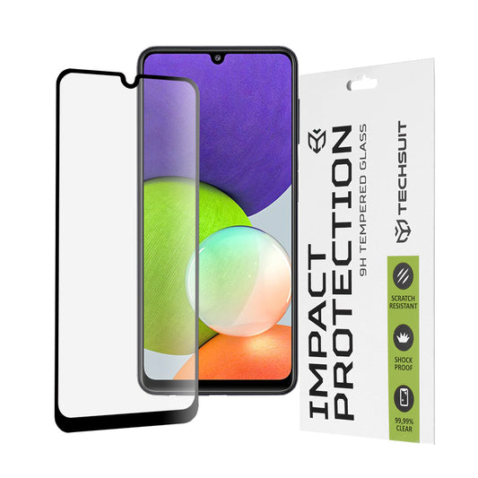 Techsuit skjermbeskyttelse for Samsung Galaxy M22 M225 / A22 A225, Herdet glass, Full lim, 111D, Svart