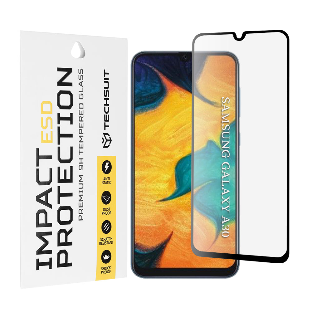 Techsuit skjermbeskyttelsesfilm for Samsung Galaxy M31 M315 / M21 M215 / A50s A507 / A30s A307 / M30s M307, Herdet glass, Full lim, Svart