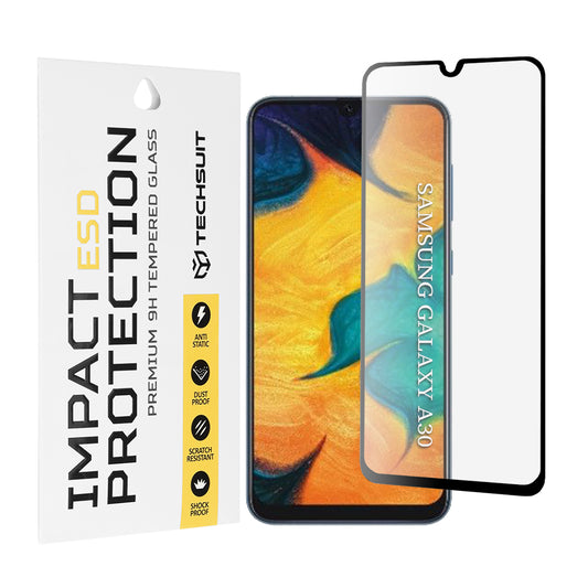 Techsuit skjermbeskyttelsesfilm for Samsung Galaxy M31 M315 / M21 M215 / A50s A507 / A30s A307 / M30s M307, Herdet glass, Full lim, Svart