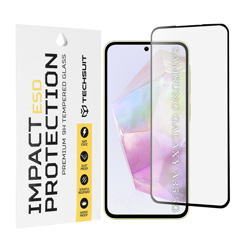 Techsuit skjermbeskyttelsesfilm for Samsung Galaxy M35 / A55 5G A556 / A35 5G A356, Herdet glass, Full lim, Svart