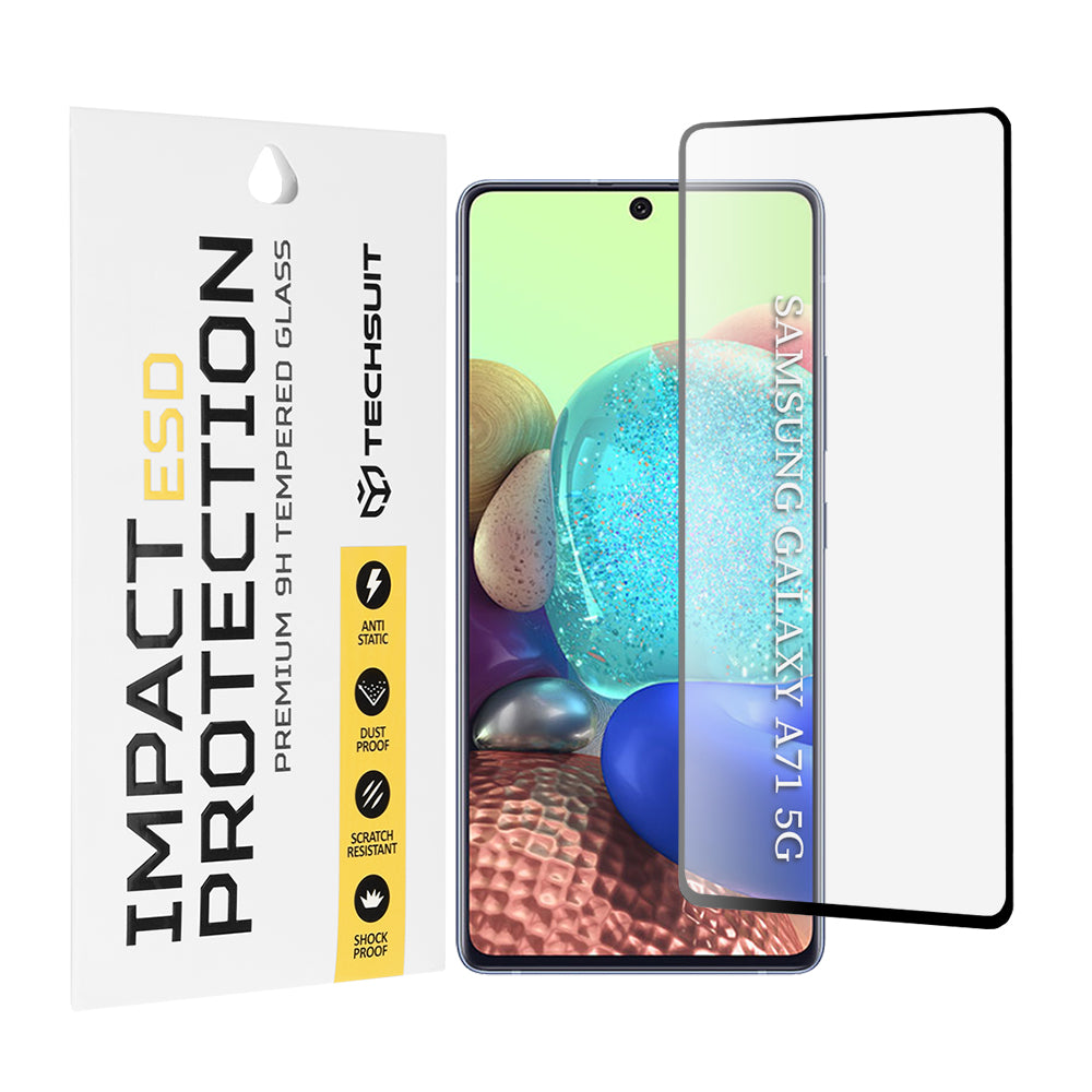 Techsuit skjermbeskyttelsesfilm for Samsung Galaxy M51 M515 / A71 5G A716 / Note10 Lite N770 / A71 A715, Herdet glass, Full lim, Svart
