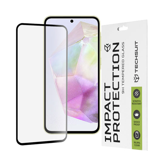Techsuit skjermbeskyttelsesfilm for Samsung Galaxy M56 M566 / M35 / A55 5G A556 / A35 5G A356, Herdet glass, Full lim, 111D, Svart