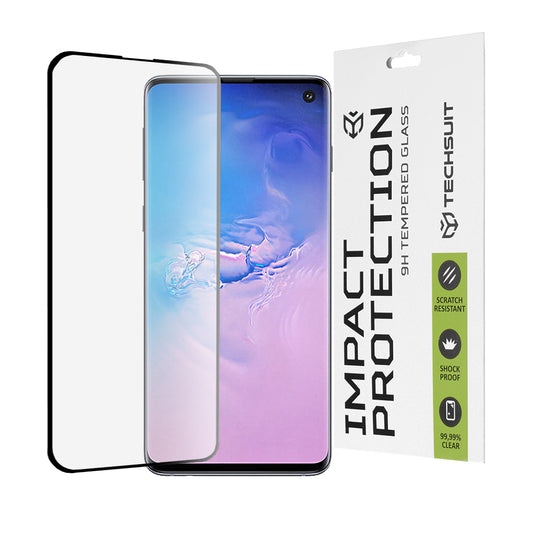Techsuit skjermbeskyttelse for Samsung Galaxy S10 G973, Herdet glass, Full lim, 111D, Svart