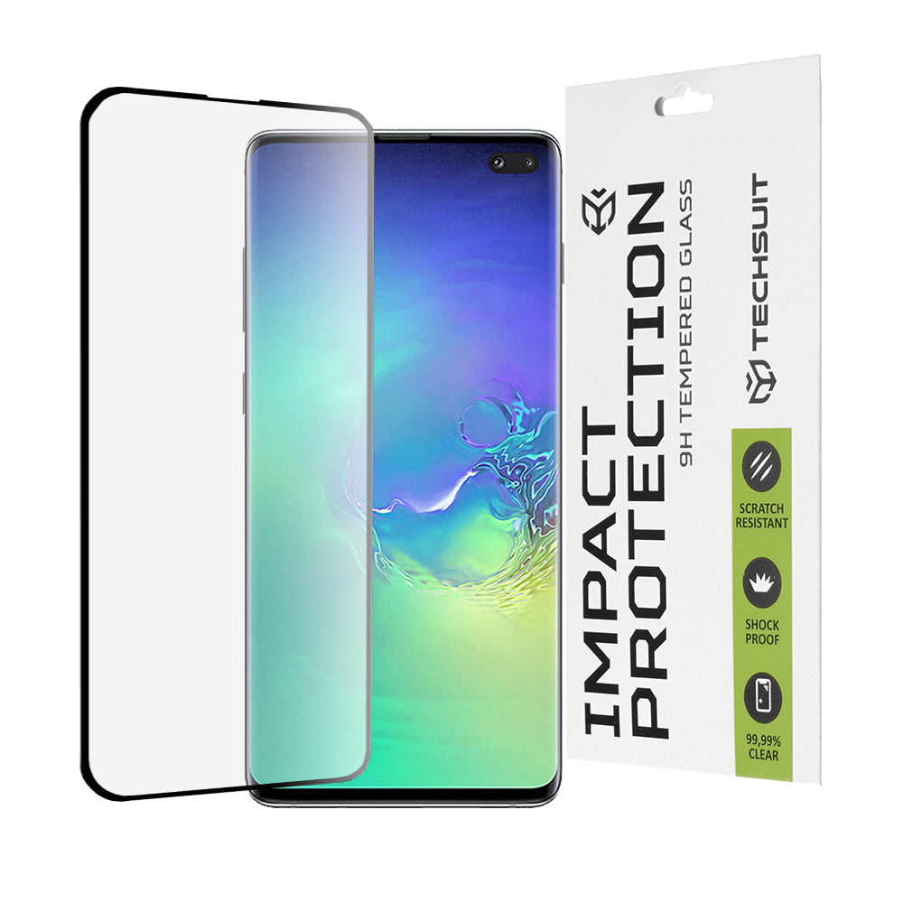 Techsuit skjermbeskyttelse for Samsung Galaxy S10+ G975, Herdet glass, Full lim, 111D, Svart