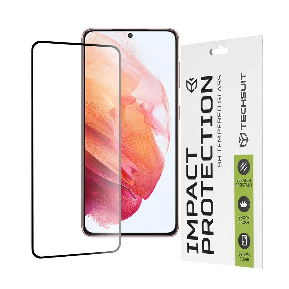 Techsuit skjermbeskyttelsesfilm for Samsung Galaxy S21 5G G991, Herdet glass, Full lim, 111D, Svart