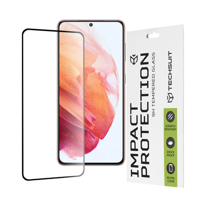 Techsuit skjermbeskyttelsesfilm for Samsung Galaxy S21 5G G991, Herdet glass, Full lim, 111D, Svart