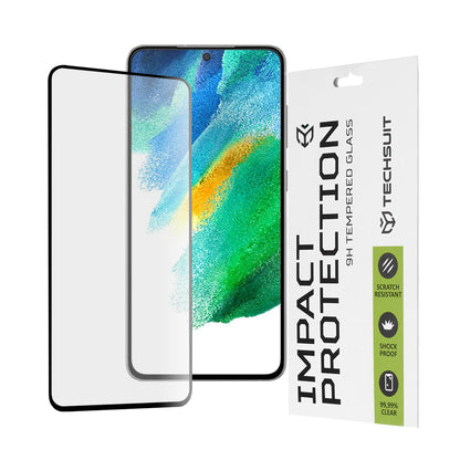 Techsuit skjermbeskyttelse for Samsung Galaxy S21 FE 5G G990, Herdet glass, Full lim, 111D, Svart