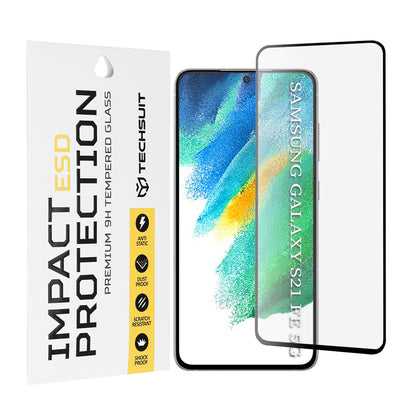 Techsuit skjermbeskyttelsesfilm for Samsung Galaxy S21 FE 5G G990, Herdet glass, Full lim, Svart