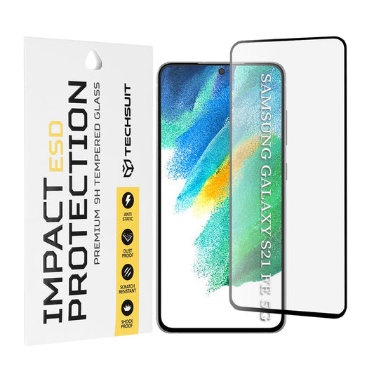 Techsuit skjermbeskyttelsesfilm for Samsung Galaxy S21 FE 5G G990, Herdet glass, Full lim, Svart