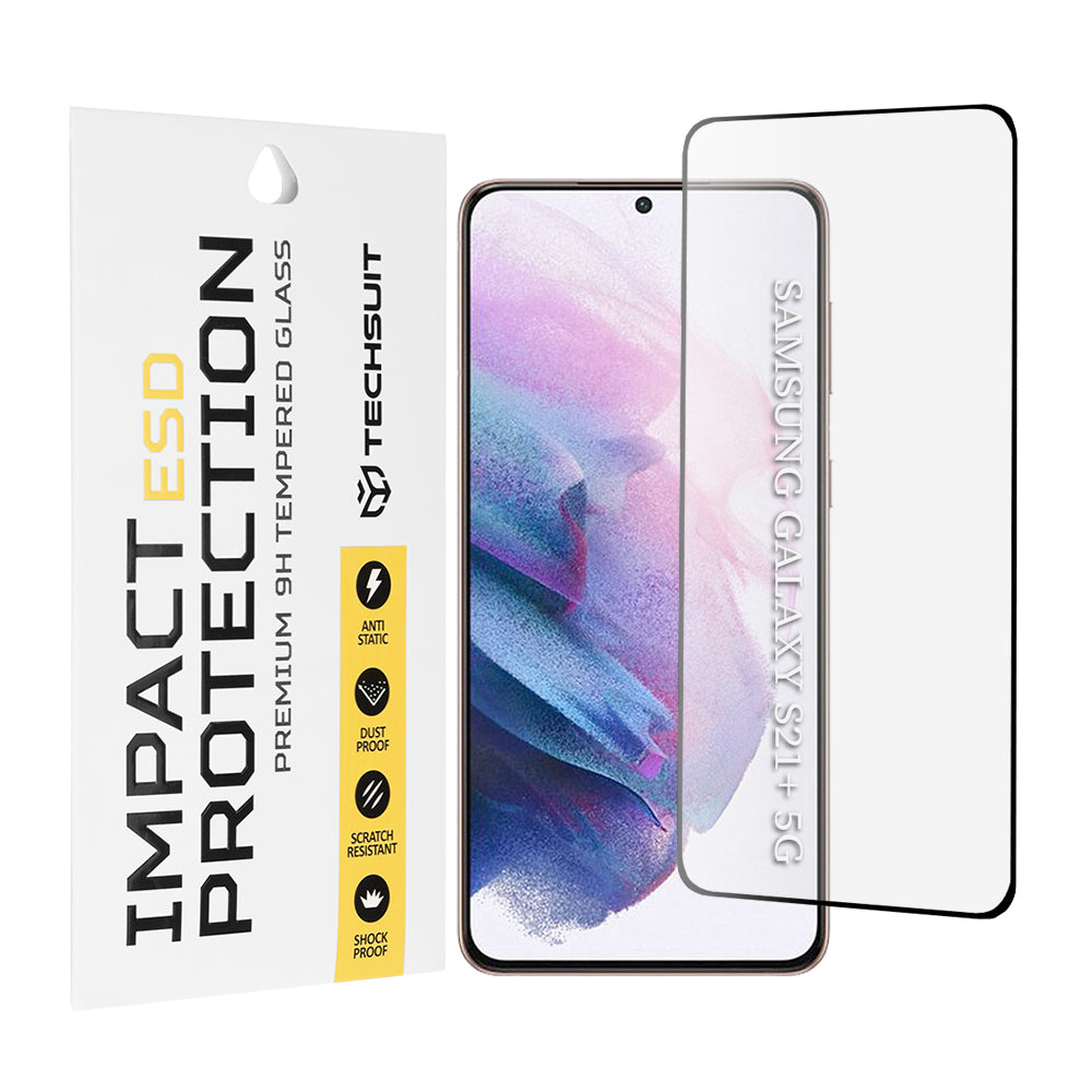 Techsuit skjermbeskyttelsesfilm for Samsung Galaxy S21+ 5G G996, Herdet glass, Full lim, Svart